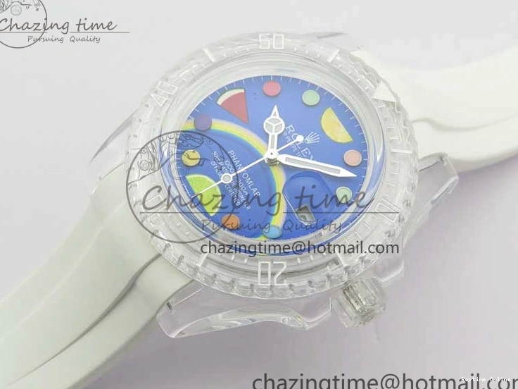 0128 Submariner Phantomlab Transparent KZF Best Edition Blue Fruit Dial on White Rubber Strap VR Classic 2563